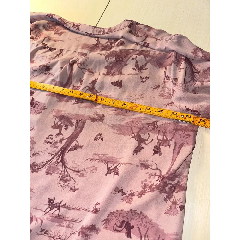 Disney Bambi Toile Print Roll Tab Sleeve Blouse Mauve Pink Plus Size 2
